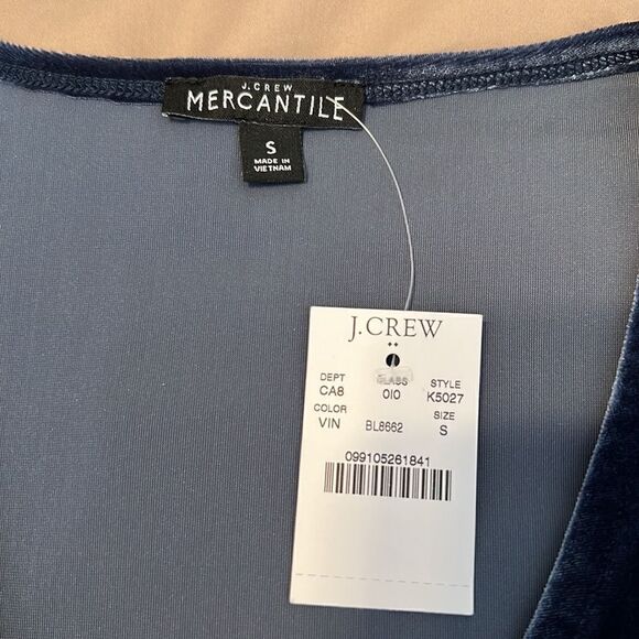NWT J Crew merchantile size S shiny soft  blue velour long sleeve faux wrap top - Picture 4 of 6